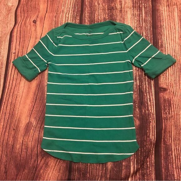 Talbots Tops - Women’s Talbots Medium Petite Green Strip Boatneck shirt